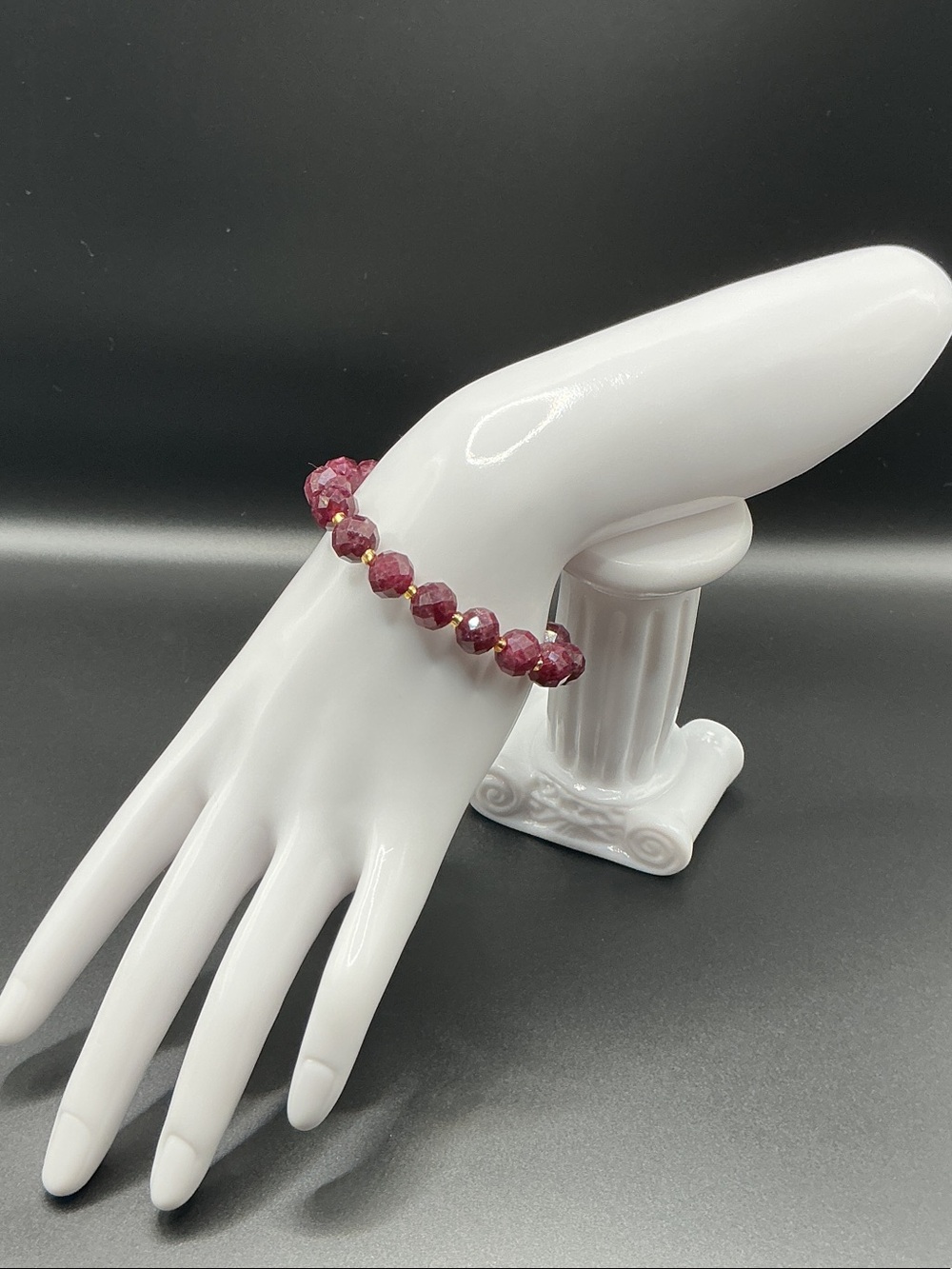 Natural Faceted Red Garnet Bead Stretch Bracelet 10mm
